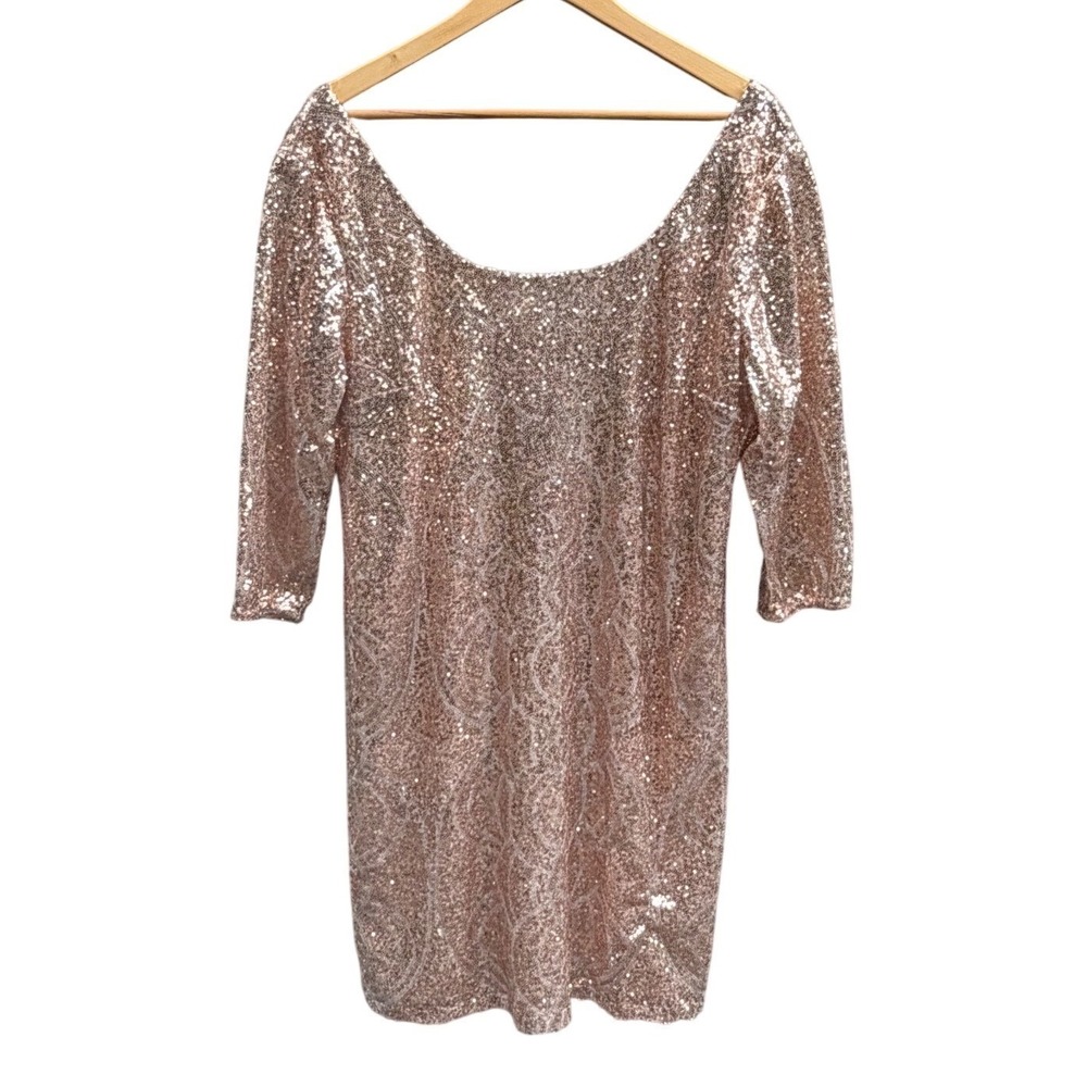 Rose Gold Sequin Cocktail Party Sheath Dress Wedding Guest Size 14